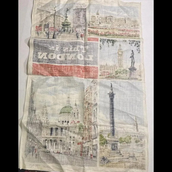 VINTAGE THIS IS LONDON IRISH CABIN LINEN TEA TOWEL SOUVENIR IRELAND - Picture 10 of 11